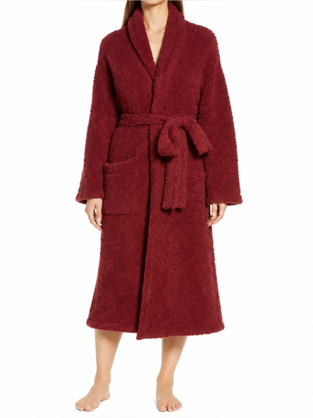 Barefoot Dreams Cozychic Garnet Red Fuzzy Long Belted Robe NWT